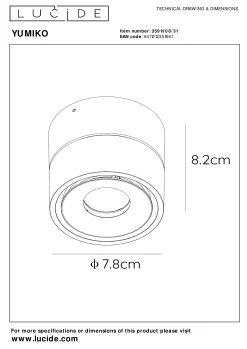 YUMIKO - Plafondspot - Ø 7,8 cm - LED Dimb. - 1x10W 2700K - Wit*Lucide Online