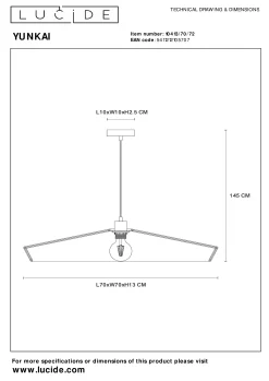 YUNKAI - Hanglamp - Ø 70 cm - 1xE27 - Naturel*Lucide Shop