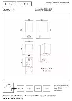 ZARO IR - Wandspot / Wandlamp Binnen/Buiten - 1xGU10 - IP65 - Beweging & dag/nacht sensor (uitschakelbaar) - Zwart*Lucide Fashion