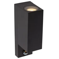 ZARO IR - Wandspot / Wandlamp Binnen/Buiten - 2xGU10 - IP65 - Beweging & dag/nacht sensor (uitschakelbaar) - Zwart*Lucide Fashion