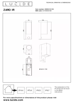 ZARO IR - Wandspot / Wandlamp Binnen/Buiten - 2xGU10 - IP65 - Beweging & dag/nacht sensor (uitschakelbaar) - Zwart*Lucide Fashion