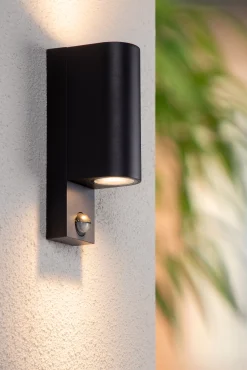 ZARO IR - Wandspot / Wandlamp Binnen/Buiten - 2xGU10 - IP65 - Beweging & dag/nacht sensor (uitschakelbaar) - Zwart*Lucide Cheap