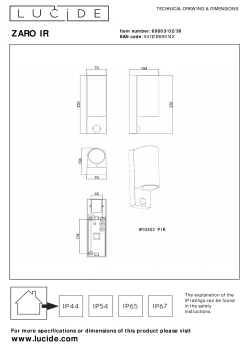 ZARO IR - Wandspot / Wandlamp Binnen/Buiten - 2xGU10 - IP65 - Beweging & dag/nacht sensor (uitschakelbaar) - Zwart*Lucide Cheap