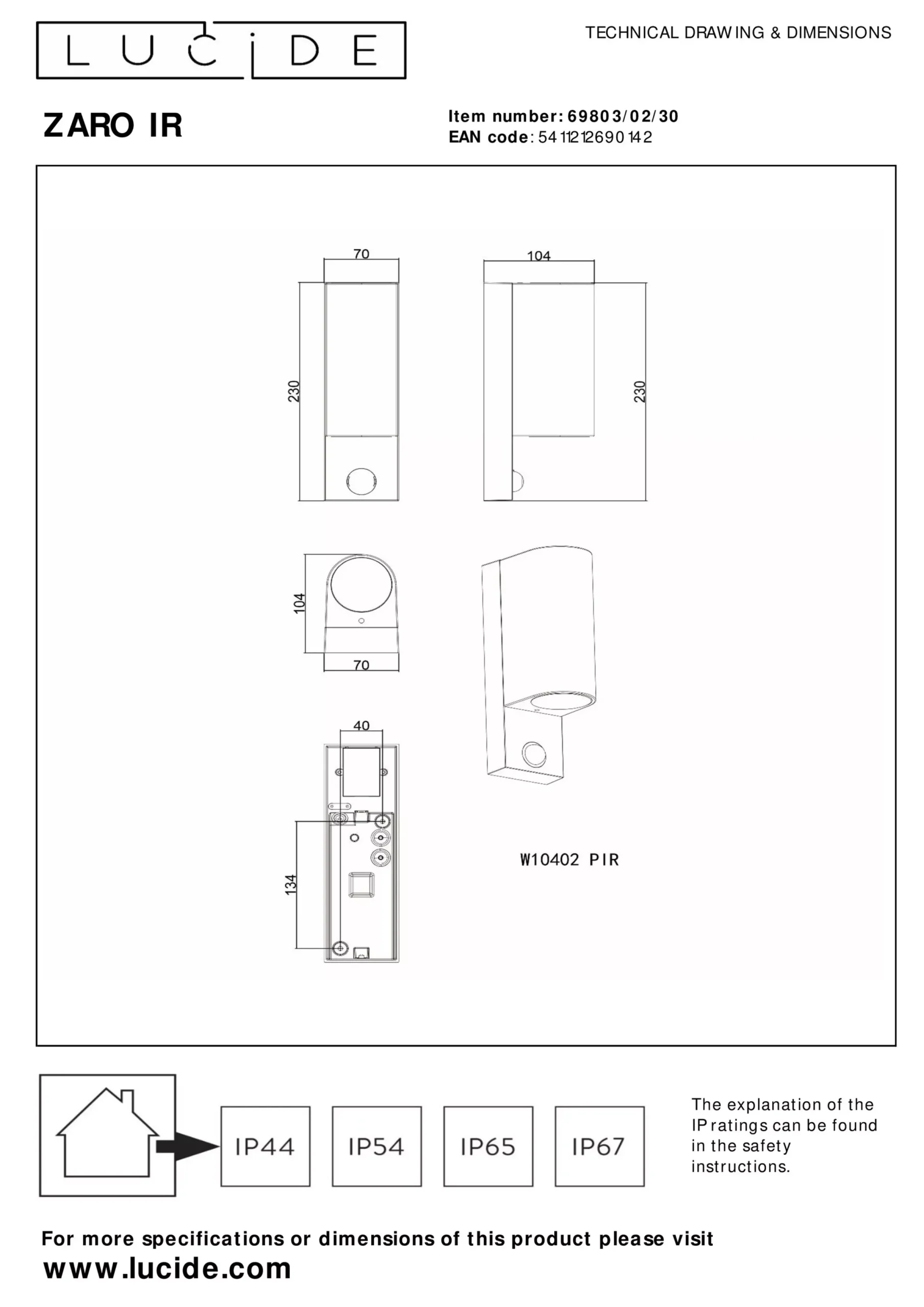 ZARO IR - Wandspot / Wandlamp Binnen/Buiten - 2xGU10 - IP65 - Beweging & dag/nacht sensor (uitschakelbaar) - Zwart*Lucide Cheap