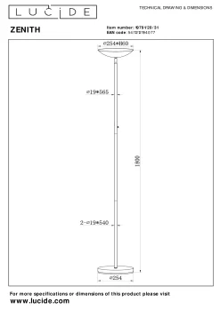 ZENITH - Vloerlamp - LED Dimb. - 1x20W 3000K - Wit*Lucide Online